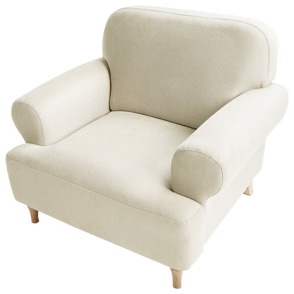 Kreslo béžové polyester látkové čalúnenie drevené nohy retro minimalistický štýl obývacia izba