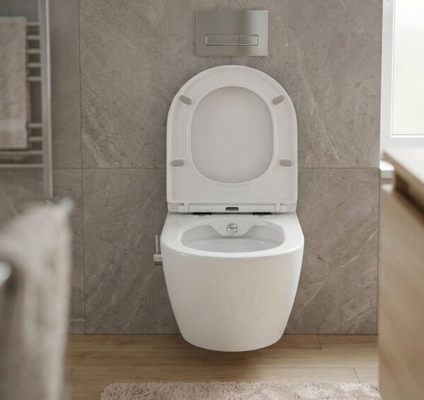 Erga Lily, závesná WC misa s funkciou bidetu + toaletné sedadlo, biela lesklá, ERG-V03-LILY-RIM-BID-WH