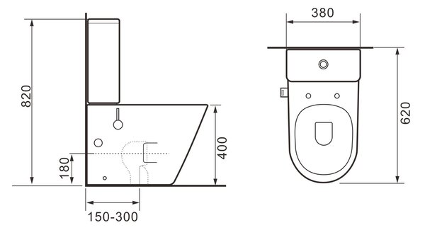 Erga Tina, WC kombi misa 620x365x820 mm, Rimless + funkcia bidetu + toaletné sedadlo, biela lesklá, ERG-V03-TINA-TO2-BID-WH