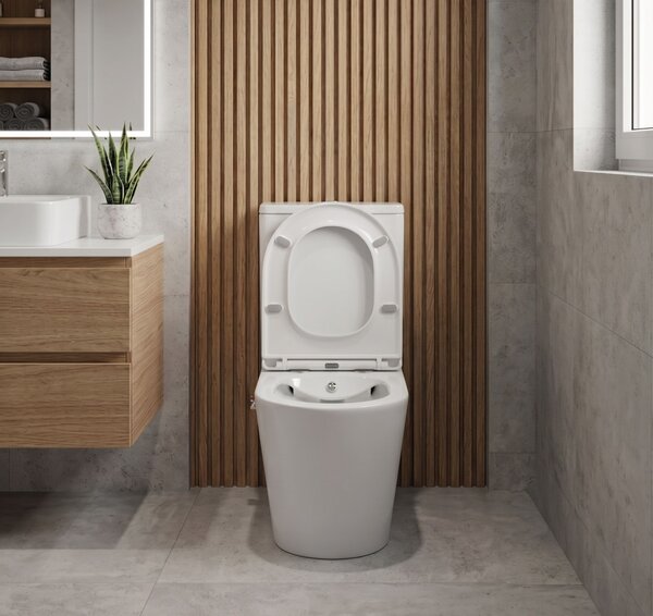 Erga Tina, WC kombi misa 620x365x820 mm, Rimless + funkcia bidetu + toaletné sedadlo, biela lesklá, ERG-V03-TINA-TO2-BID-WH