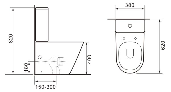 Erga Tina, WC kombi misa 620x365x820 mm, Tornado 2.0 + toaletné sedadlo, čierna matná, ERG-V03-TINA-TO2-BK