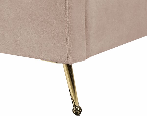 Posteľ sivobéžová zamatové čalúnenie 180 x 200 cm zlaté kovové nohy prešívané čelo s USB portom moderný glamour štýl spálňa
