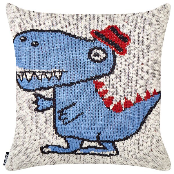 Sada 2 detských bavlnených dekoratívnych vankúšov béžová a modrá 45 x 45 cm s motívom dinosaura moderný dizajn detská izba