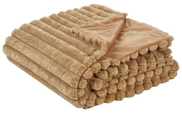 Prikrývka svetlohnedá polyester umelá kožušina 150 x 200 cm mäkká huňatá obývačka spálňa