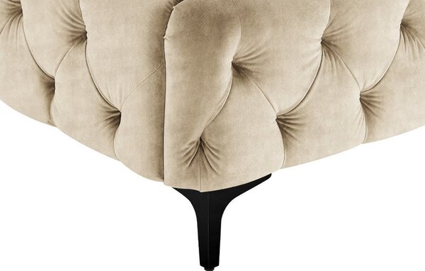 Glamour zamatová béžová manželská posteľ Modern Barock s čalúneným rámom a čelom s chesterfield prešívaním 235 cm