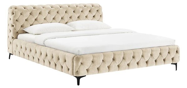 Glamour zamatová béžová manželská posteľ Modern Barock s čalúneným rámom a čelom s chesterfield prešívaním 235 cm