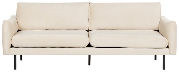 3-miestna pohovka svetlobéžová zamatová čalúnená moderný retro štýl čierne nohy obývacia izba