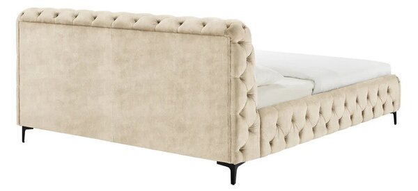 Glamour zamatová béžová manželská posteľ Modern Barock s čalúneným rámom a čelom s chesterfield prešívaním 235 cm
