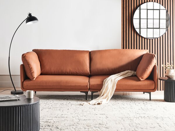 3-miestna pohovka zlatohnedá vegánska ekokoža polyester na nohách moderný retro industriálny štýl obývacia izba