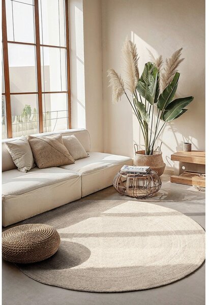 Krémovobiely obojstranný/ručne tkaný jutový okrúhly koberec ø 100 cm Braided – Hanse Home