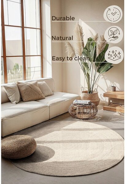 Krémovobiely obojstranný/ručne tkaný jutový okrúhly koberec ø 100 cm Braided – Hanse Home