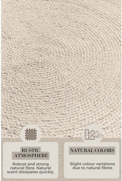 Krémovobiely obojstranný/ručne tkaný jutový okrúhly koberec ø 100 cm Braided – Hanse Home
