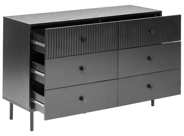 Komoda so 6 zásuvkami čierna drevotrieska MDF moderný úložný nábytok obývacia izba spálňa