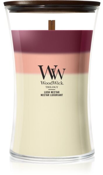 Woodwick Trilogy Lush Nectar vonná sviečka s dreveným knotom 610 g