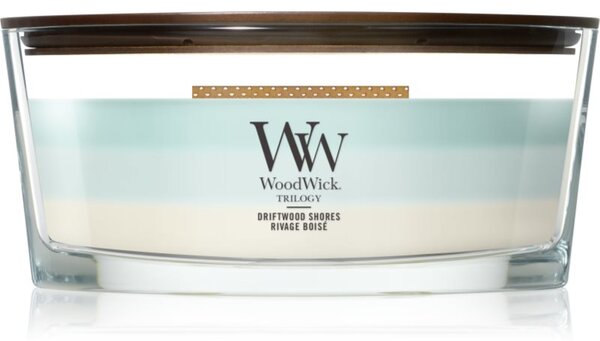 Woodwick Trilogy Driftwood Shores vonná sviečka s dreveným knotom 453.6 g