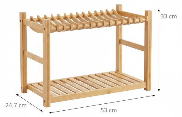 5Five® Dvojposchodový odkvapkávač BAMBOO, stojan na riad, 14 tanierov