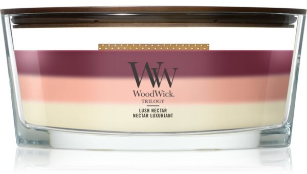 Woodwick Trilogy Lush Nectar vonná sviečka s dreveným knotom 453.6 g