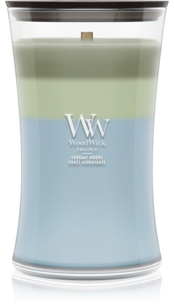 Woodwick Trilogy Verdant Woods vonná sviečka s dreveným knotom 610 g