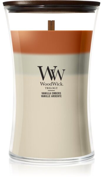 Woodwick Trilogy Vanilla Embers vonná sviečka s dreveným knotom 610 g
