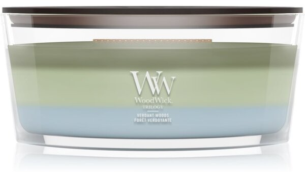 Woodwick Trilogy Verdant Woods vonná sviečka s dreveným knotom 453.6 g