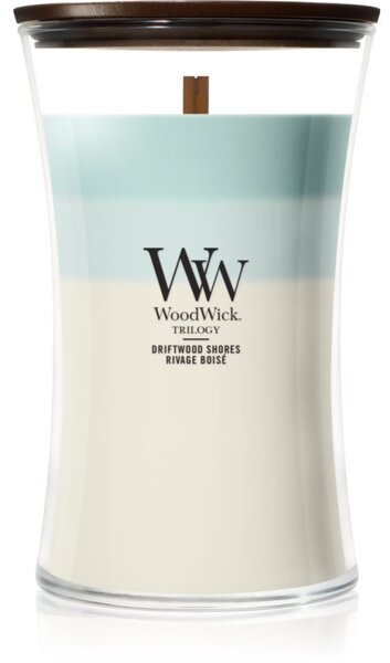 Woodwick Trilogy Driftwood Shores vonná sviečka s dreveným knotom 610 g