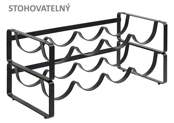 5Five® Stojan na fľaše vína alebo športové fľaše na pitie, čierny kov, stohovateľný STOK