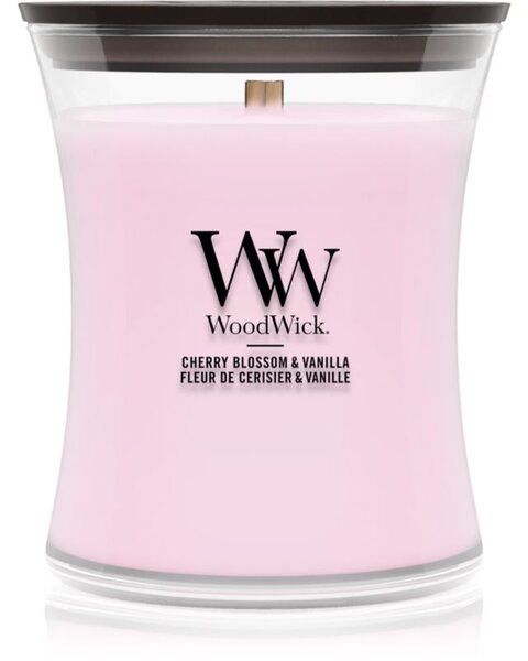 Woodwick Cherry Blossom & Vanilla vonná sviečka s dreveným knotom 275 g