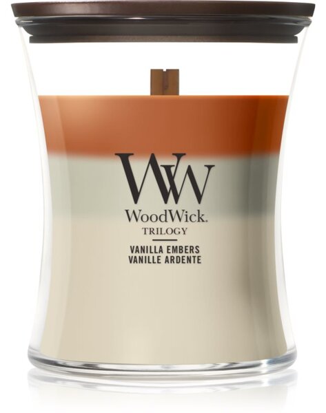 Woodwick Trilogy Vanilla Embers vonná sviečka s dreveným knotom 275 g