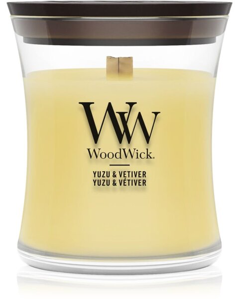 Woodwick Yuzu & Vetiver vonná sviečka s dreveným knotom 275 g