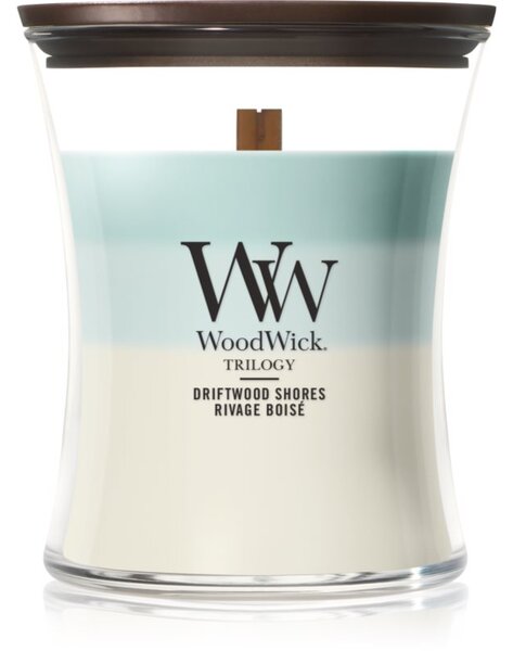 Woodwick Trilogy Driftwood Shores vonná sviečka s dreveným knotom 275 g