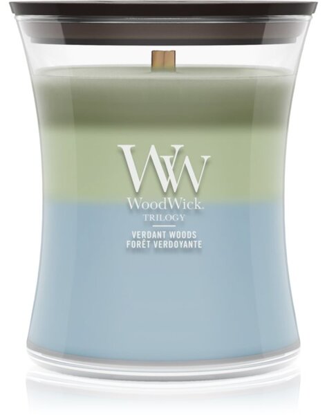 Woodwick Trilogy Verdant Woods vonná sviečka s dreveným knotom 275 g