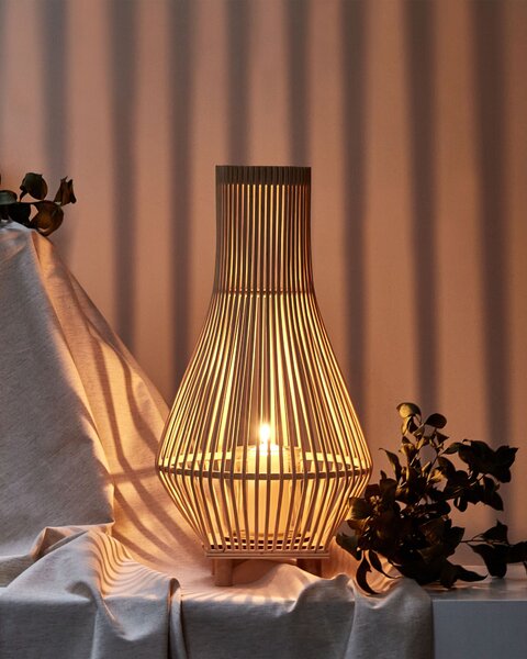 Lampáš svetlohnedý vŕbové drevo 58 cm so skleneným stojanom na sviečku boho štýl interiérový doplnok