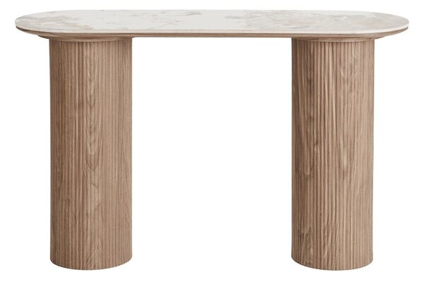 Béžový/v prírodnej farbe konzolový stolík s doskou v dekore mramoru 40x120 cm Athens – House Nordic