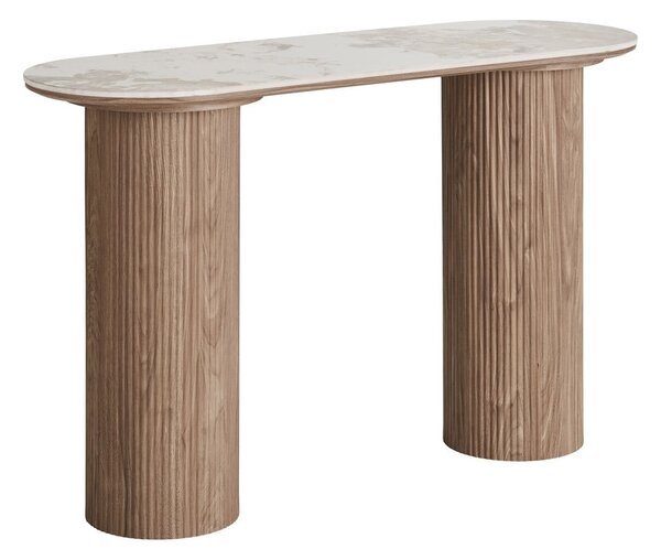 Béžový/v prírodnej farbe konzolový stolík s doskou v dekore mramoru 40x120 cm Athens – House Nordic
