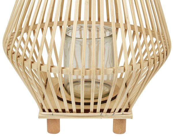 Lampáš svetlohnedý vŕbové drevo 58 cm so skleneným stojanom na sviečku boho štýl interiérový doplnok