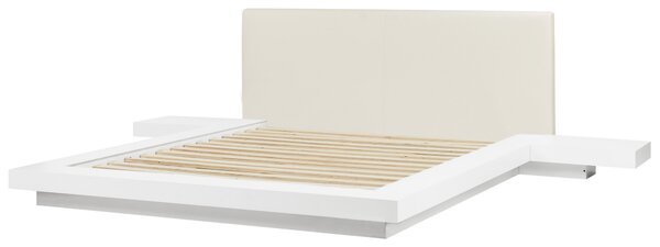 Posteľ v japonskom štýle biela 160 x 200 cm nízky drevený rám postele z MDF koženkové čelo nočné stolíky