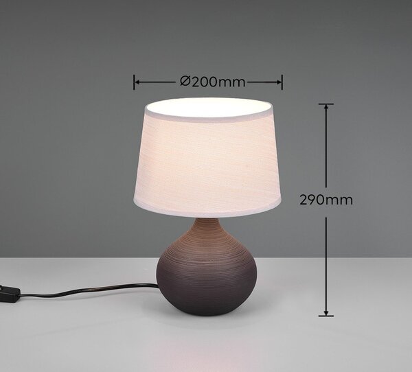 Tmavohnedá stolová lampa z keramiky a tkaniny Reality Martin, výška 29 cm