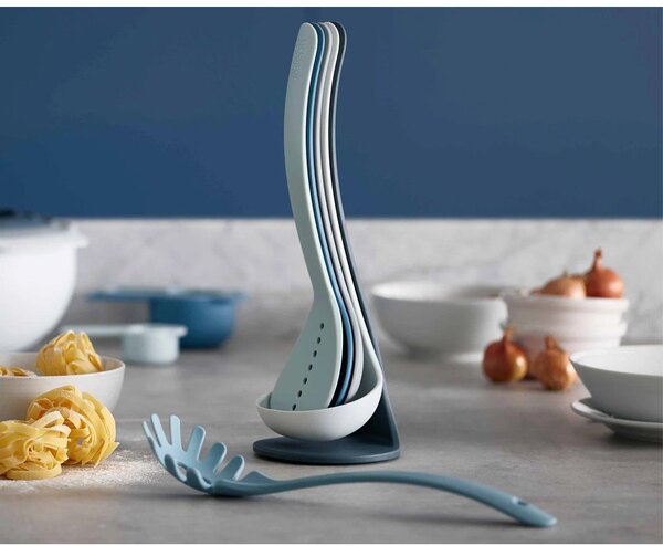 Súprava 5 modrých kuchynských nástrojov so stojanom Joseph Joseph Nest Utensils Plus