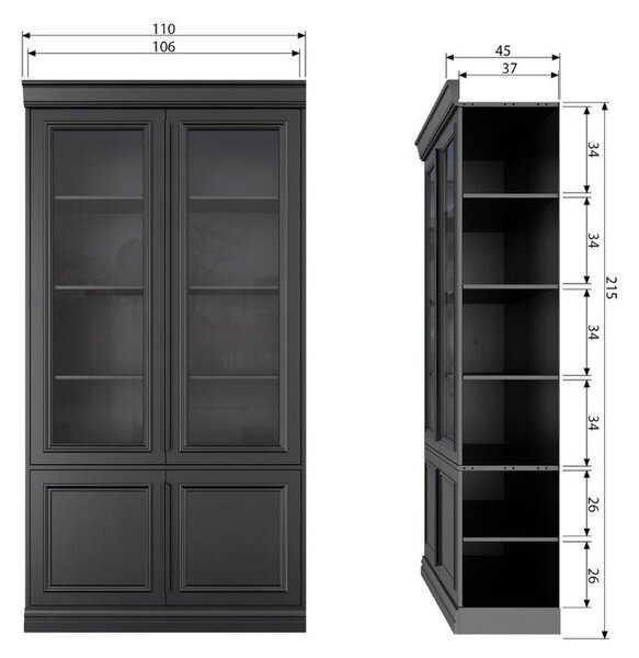 Čierna vitrína z borovicového dreva 110x215x44 cm Organize – WOOOD