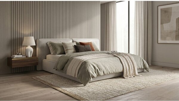 Svetlosivá čalúnená dvojlôžková posteľ s úložným priestorom a roštom 160x200 cm Arendal – Cosmopolitan Design