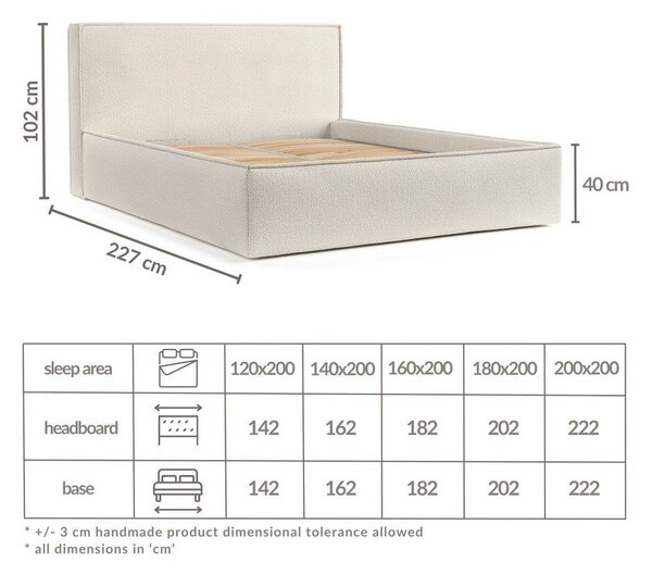 Sivá čalúnená dvojlôžková posteľ s úložným priestorom s roštom 200x200 cm Lounge L – Maison de Rêve