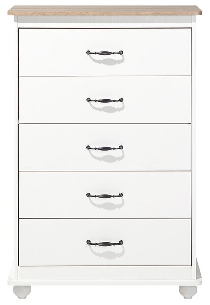 Komoda biela drevotrieska drevo hliník melamínový povrch 117 x 76 x 39 cm úložný priestor 5 zásuviek rustikálny štýl obývačka spálňa