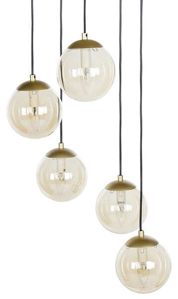 Závesná lampa zlatá kovová 5 tienidiel z dymového skla moderný dizajn osvetlenie do interiéru obývacia izba