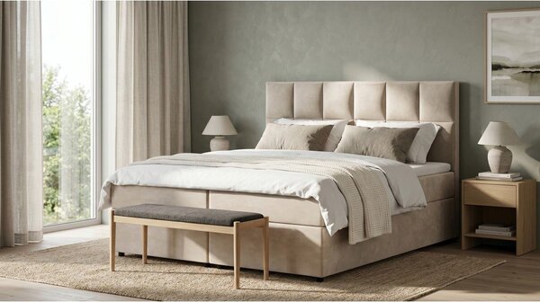 Béžová boxspring posteľ s úložným priestorom 160x200 cm Flip – Ropez