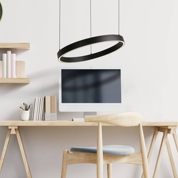 LED závesné svietidlo Layla, čierna, Ø 44 cm s nastaviteľnou výškou, Čierna, Obývacia izba / jedáleň, kov, Moderný, Závesné svietidlo