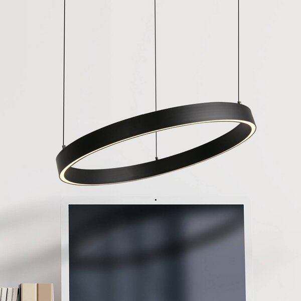 LED závesné svietidlo Layla, čierna, Ø 44 cm s nastaviteľnou výškou, Čierna, Obývacia izba / jedáleň, kov, Moderný, Závesné svietidlo