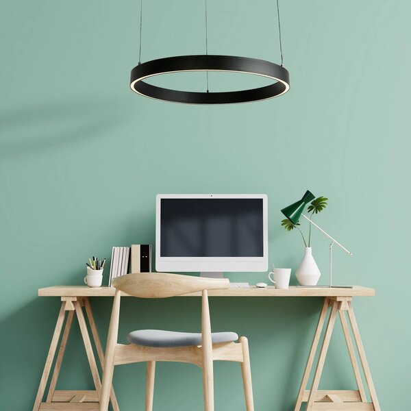 LED závesné svietidlo Layla, čierna, Ø 64 cm s nastaviteľnou výškou, Čierna, Obývacia izba / jedáleň, kov, Moderný, Závesné svietidlo