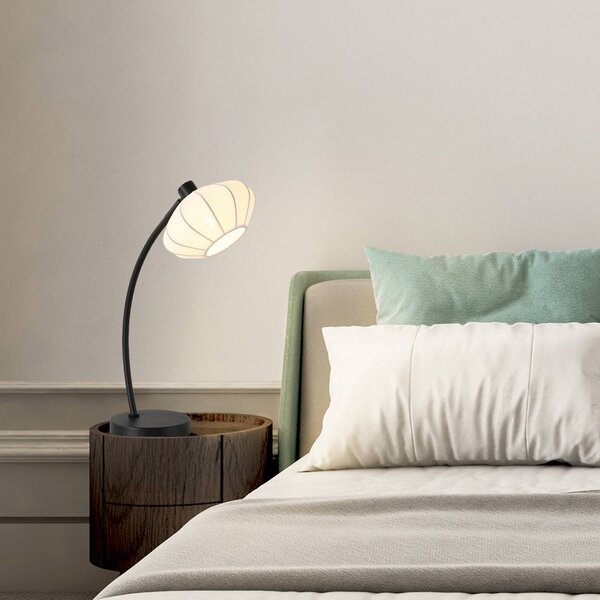 Searchlight Stolová lampa Radiant, čierna/biela, výška 48 cm, kov/textília, Čierna, Obývacia izba / jedáleň, kov, Stojacie svietidlo
