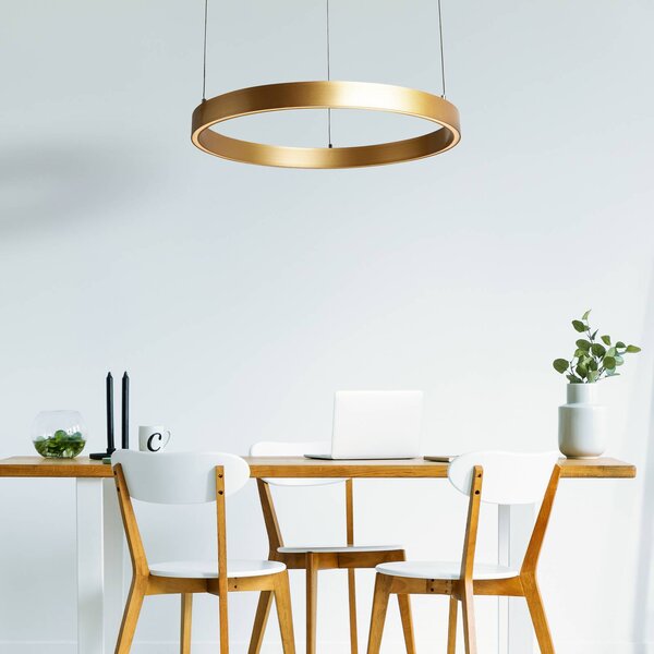 LED závesné svietidlo Layla, zlatá, Ø 64 cm s nastaviteľnou výškou, Mosadz / zlato, Obývacia izba / jedáleň, kov, Moderný, Závesné svietidlo