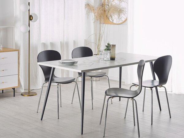 Jedálenský stôl biela mramorový efekt čierne kovové nohy 160 x 80 cm obdĺžnikový tvar pre 6 osôb moderný glamour štýl kuchyňa jedáleň